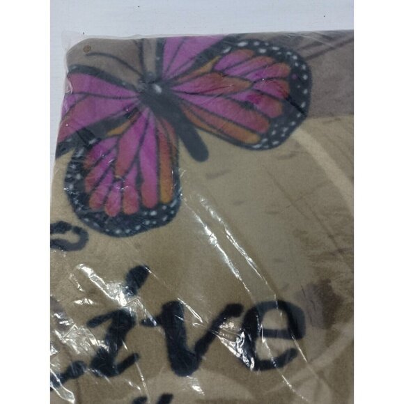 Vintage Live Love Laughs Inspirational Throw Butterfly Print Brown Purple Fleece - Picture 4 of 4